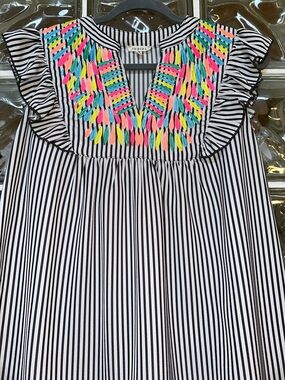 JODIFL Black and White Striped Blouse with Label Detail
